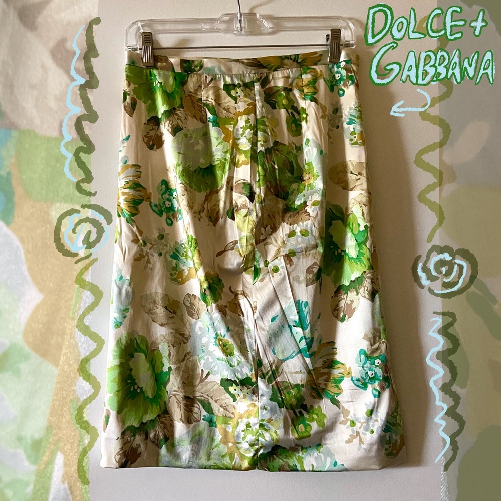 Dolce & Gabbana green, blue and cream satin silk Pencil skirt size 6